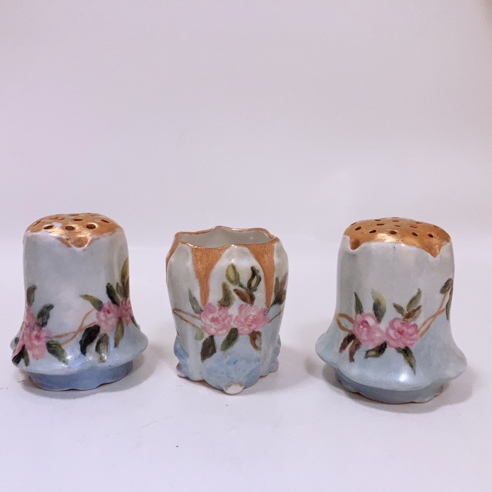 Hand Painted Bavaria salt And Pepper Shakers And Bud Vase